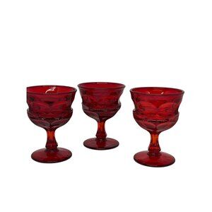 VTG Fostoria Argus Ruby Red Stemmed Water 5" Goblets Set-3 MCM Henry-Ford HFM